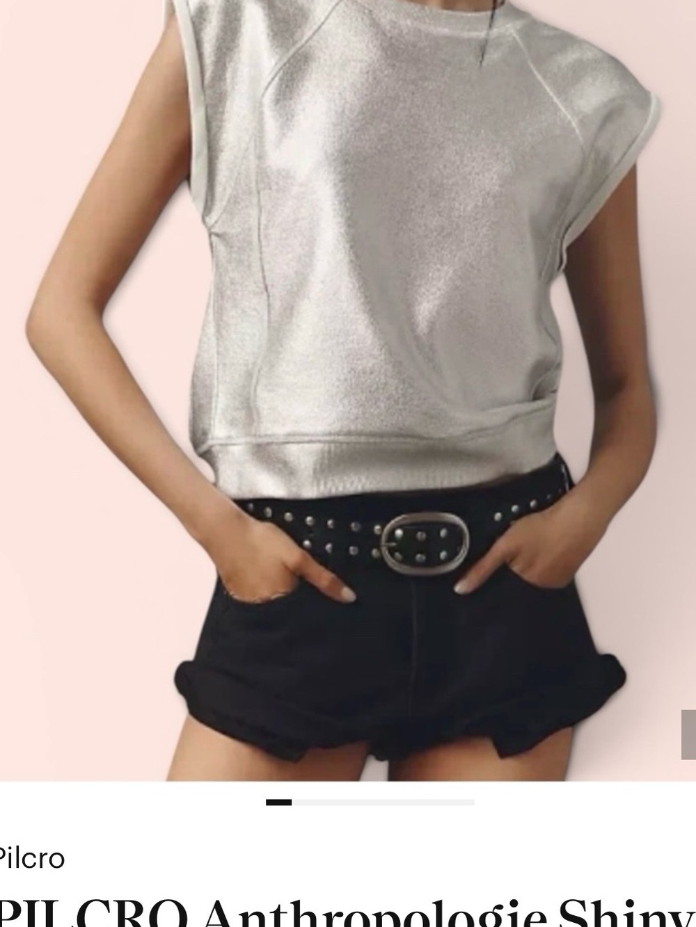 Pilcro x Anthropologie Shiny Silver Knit Muscle Top Sz Large 100% Cotton